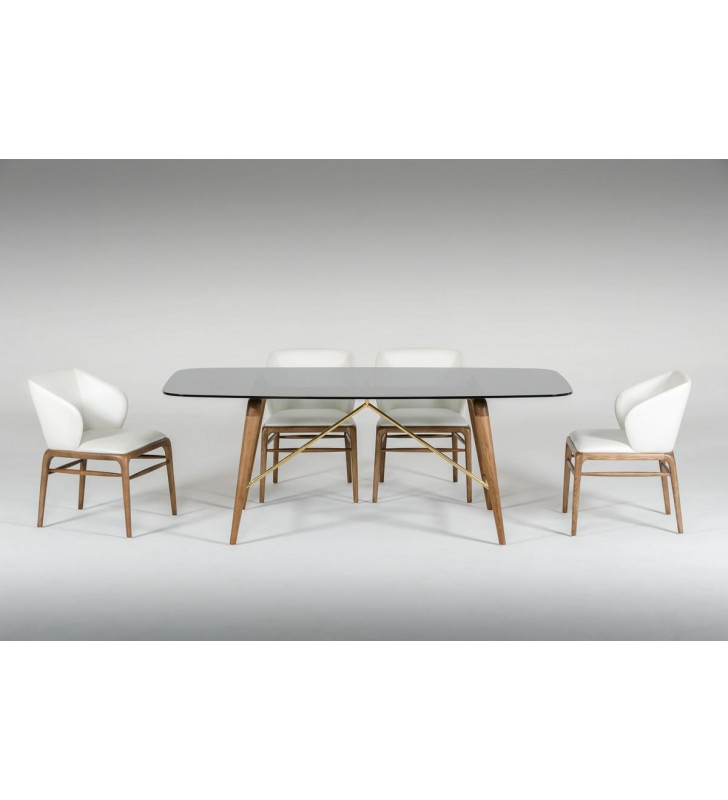 VIG Modrest Kipling Smoked Tempered Glass/Walnut Dining Table Set 7Ps Modern 