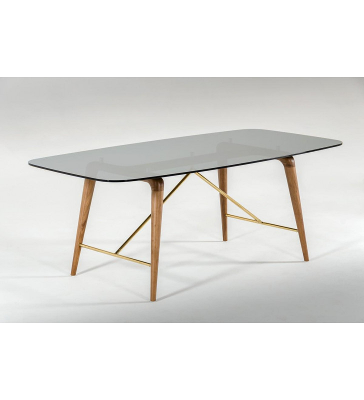 Smoked Glass & Walnut Dining Table VIG Modrest Kipling Modern Contemporary