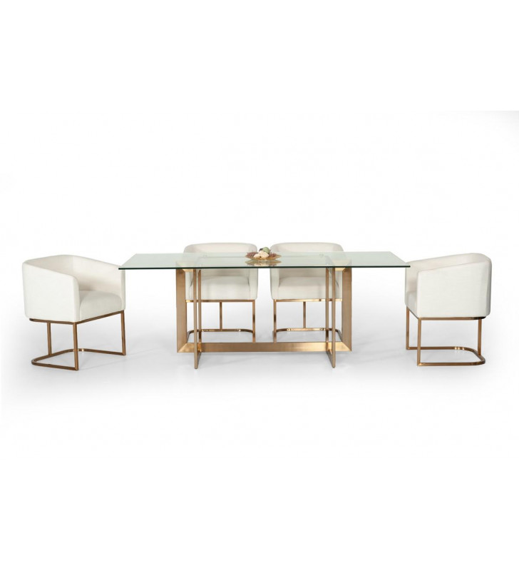 Glass & Brass Dining Table Set 7 Pcs VIG Modrest Keaton Modern Contemporary 
