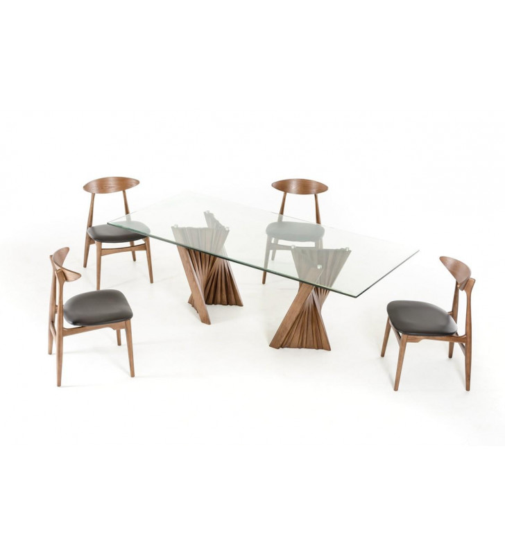 VIG Modrest Corbin Walnut & Glass Dining Table Set 7 Pcs Modern SPECIAL ORDER