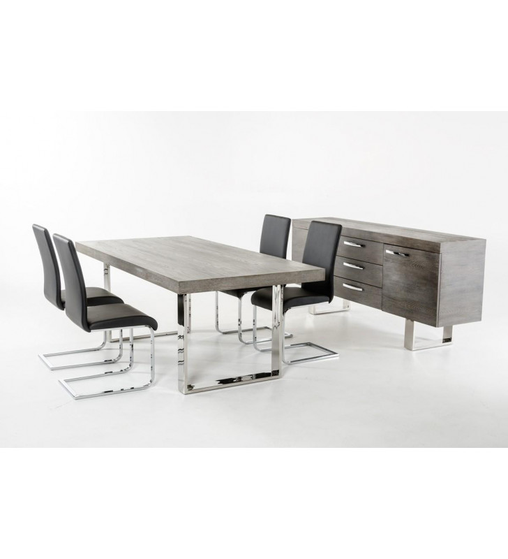 Grey Brush Elm Veneer Dining Table Set 7 Pcs VIG Modrest Lola Modern Classic 