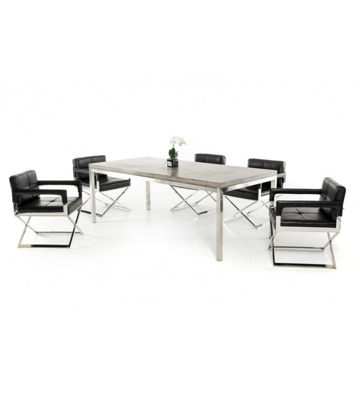 VIG Modrest Retna Concrete Dining Table Black PU Chairs Set 7Pcs Modern 