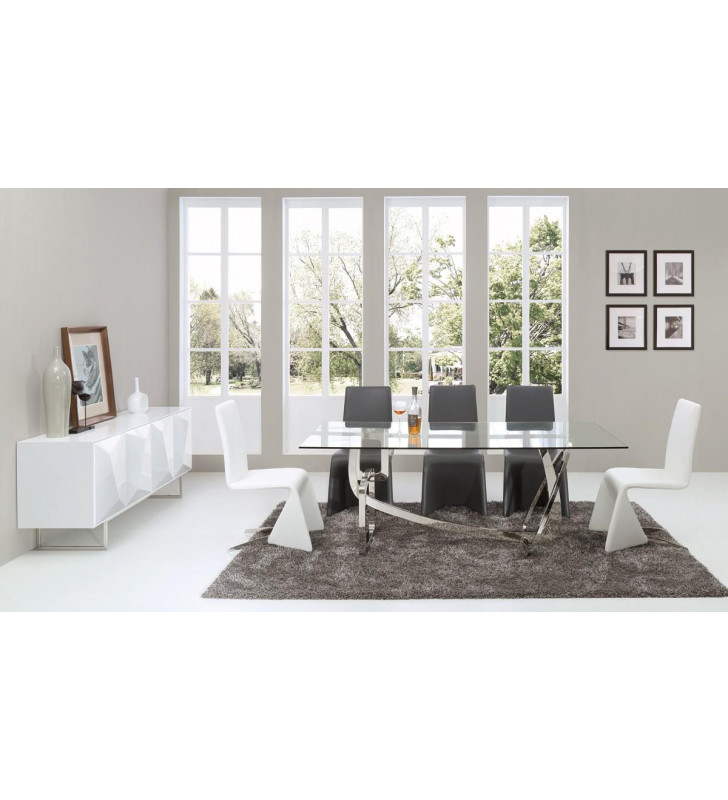 Stainless Steel & Glass Dining Table 7P VIG Modrest Adelaide Modern Contemporary