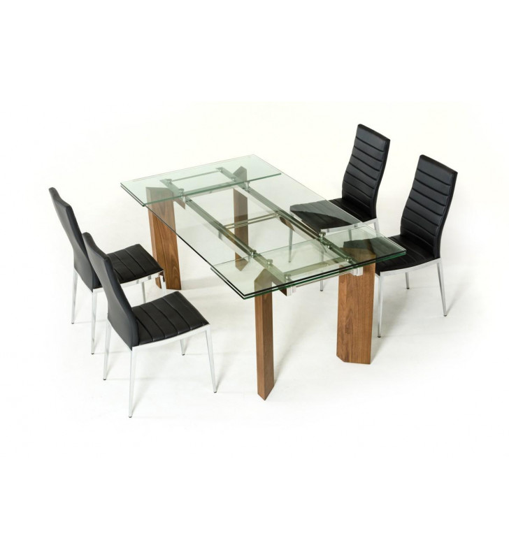 Extendable Glass Dining Table Set 7 Pcs VIG Modrest Helena Modern Contemporary
