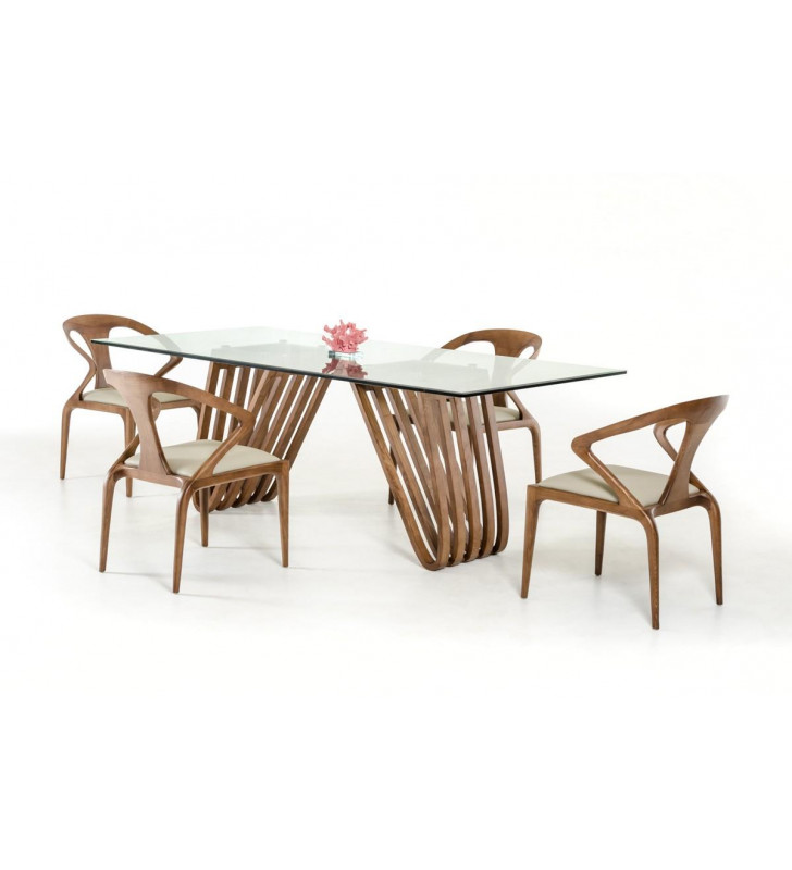 Walnut & Glass Dining Table Set 5 Pcs VIG Modrest Draper Contemporary Modern 