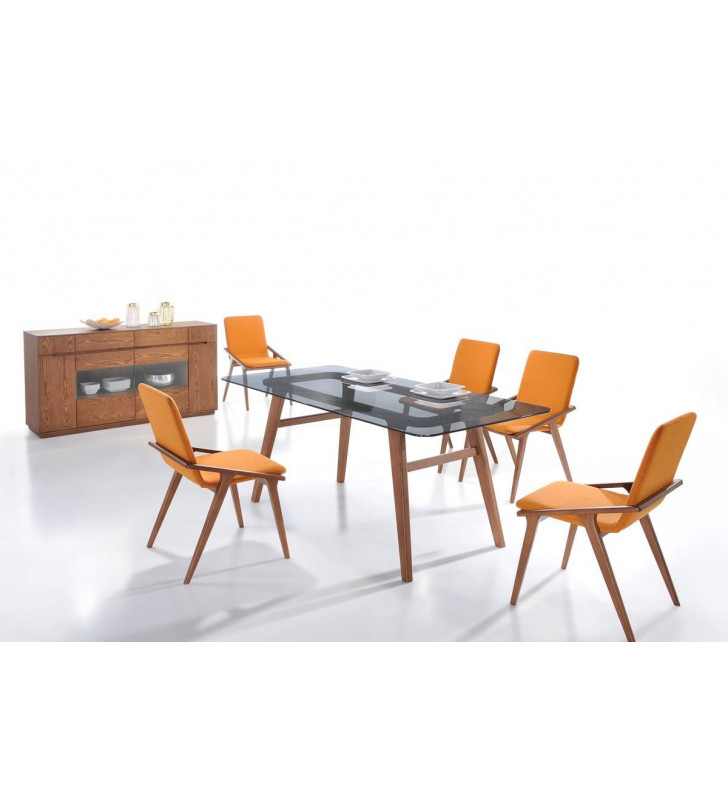 Rectangular Glass Dining Table Set 7Pcs Orange Chair VIG Modrest Zeppelin Modern