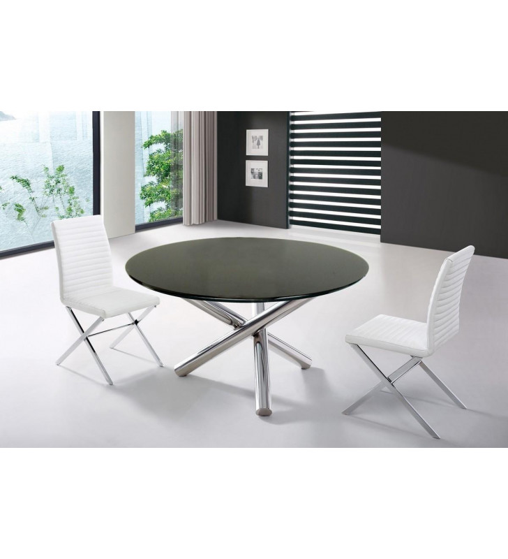 Round Clear Glass Top Dining Table Set 5Pcs VIG Modrest Frau Contemporary