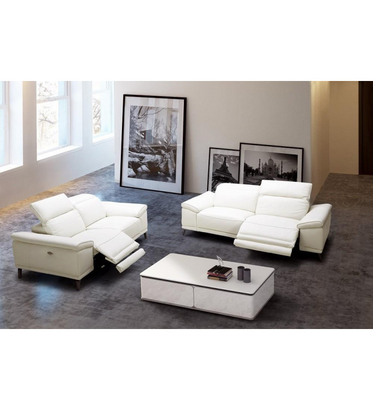 J&M Furniture Gaia White Italian Premium Leather Recliner Sofa Set 2 Pcs Modern 