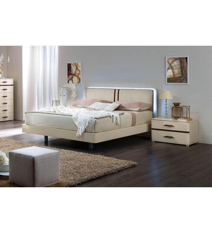 Modern Cream Veneers Headboard Lights Queen Size Bedroom Set 3 Pcs ESF Altea