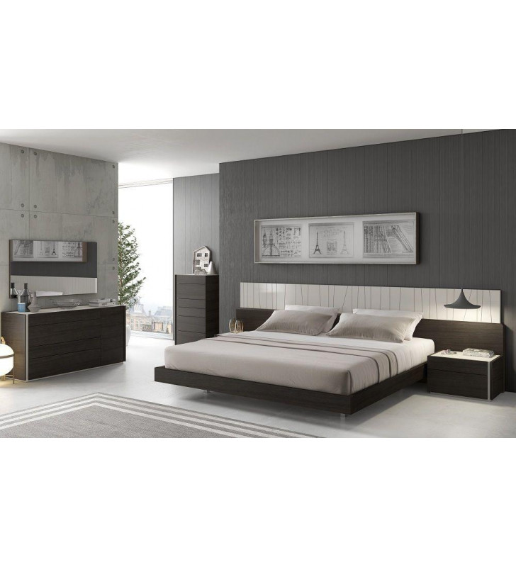 J&M Porto Modern Light Grey Lacquer & Wenge Veneer King Size Bedroom Set 5Pcs