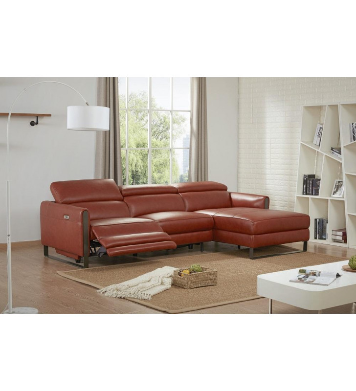 J&M Nina Modern Premium Ochre Leather Motion Sectional Sofa Right Hand Chase