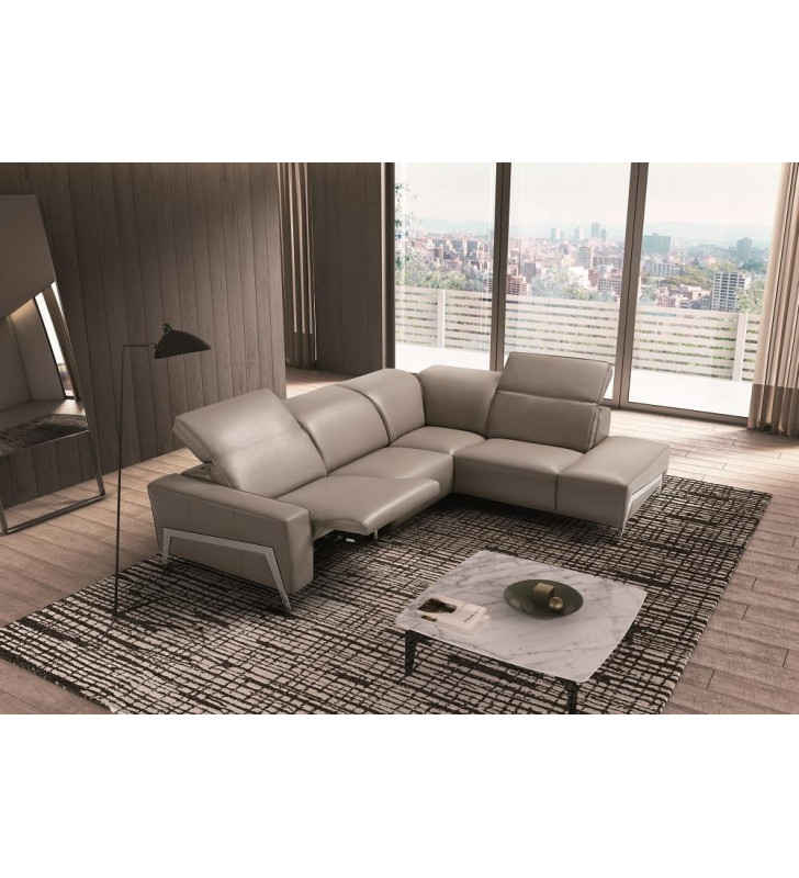 J&M Ocean Contemporary Premium Grey Leather Motion Sectional Sofa Left Hand Chase