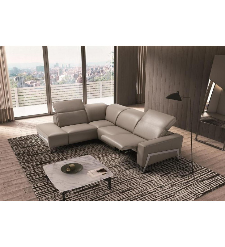 J&M Ocean Contemporary Premium Grey Leather Motion Sectional Sofa Right Hand Chase