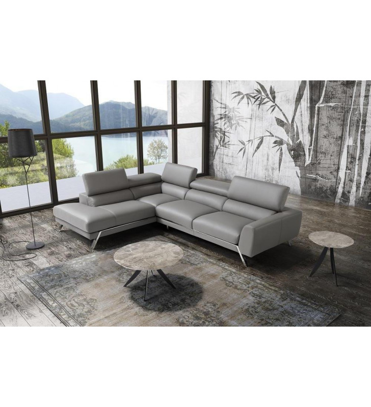 J&M Mood Modern Premium Grey Italian Leather Sectional Sofa Left Hand Chase SPECIAL ORDER