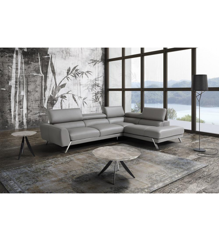 J&M Mood Modern Premium Grey Italian Leather Sectional Sofa Right Hand Chase SPECIAL ORDER