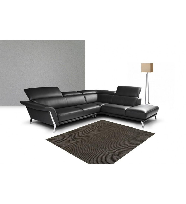 J&M Heni Contemporary Premium Black Italian Leather Sectional Sofa Modern by Nicoletti
