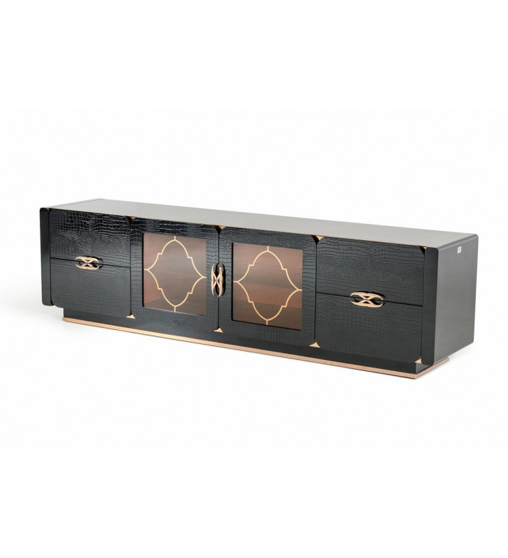 VIG A&X Padua Glossy Black Crocodile Texture TV Stand Modern Contemporary