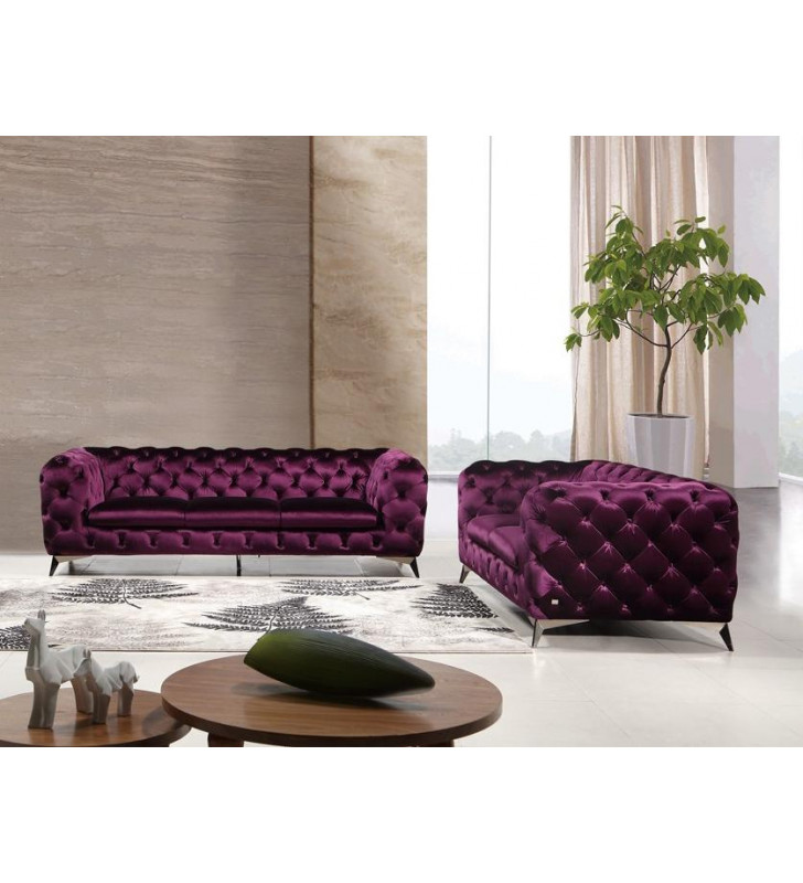 Purple Velour Tufted Sofa & Loveseat Set 2Pcs Traditional VIG Divani Casa Delilah