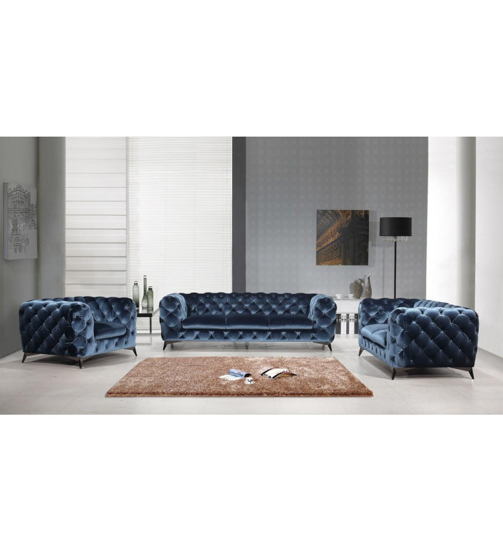 Blue Velour Tufted Sofa Set 3Pcs Traditional VIG Divani Casa Delilah