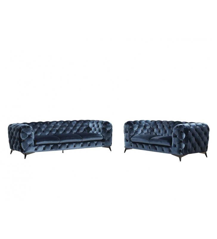 Blue Velour Tufted Sofa & Loveseat Set 2Pcs Traditional VIG Divani Casa Delilah