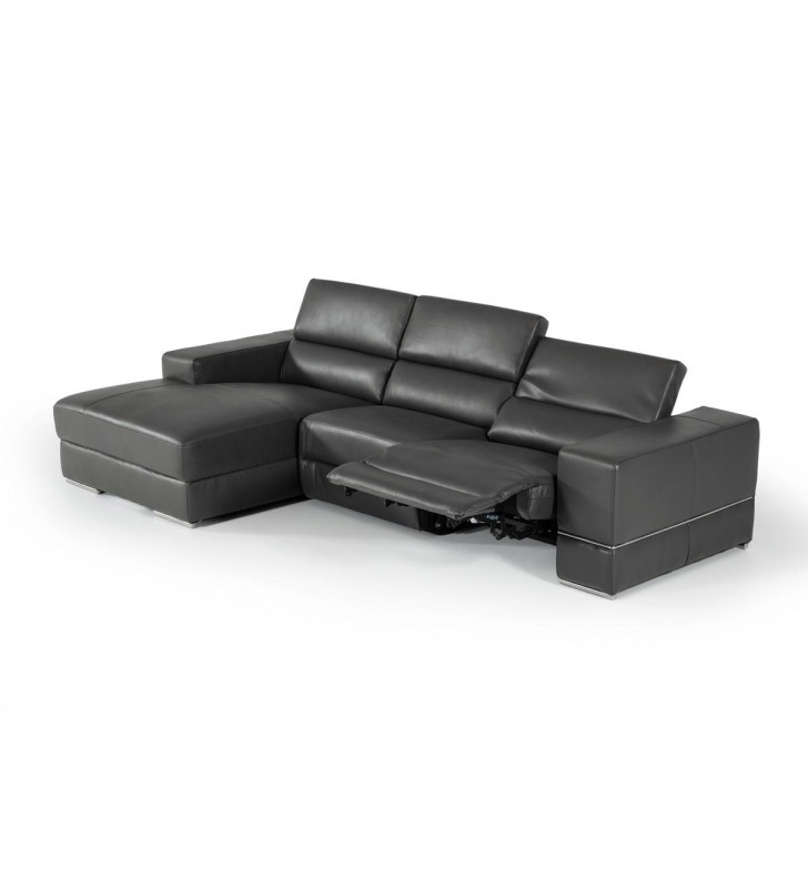 Dark Grey Italian Leather Sectional W/ Recliner VIG Divani Casa Hilgard Modern