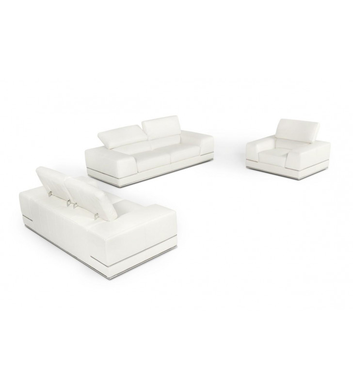 VIG Divani Casa Chrysanthemum White Genuine Leather Sofa Set 3 Pcs Contemporary