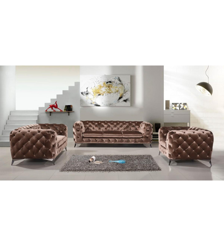 Brown Velour Tufted Sofa Set 3Pcs Traditional VIG Divani Casa Delilah SPECIAL ORDER