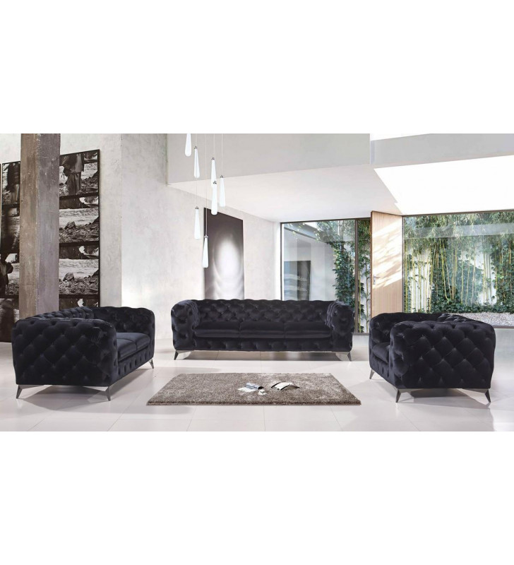 Black Velour Tufted Sofa Set 3Pcs Traditional  VIG Divani Casa Delilah SPECIAL ORDER