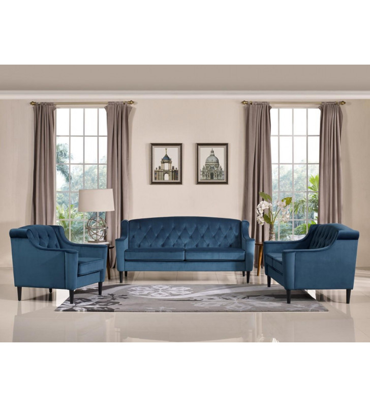 VIG Divani Casa Carly Blue Velour Sofa Set 3Pcs Classic Transitional