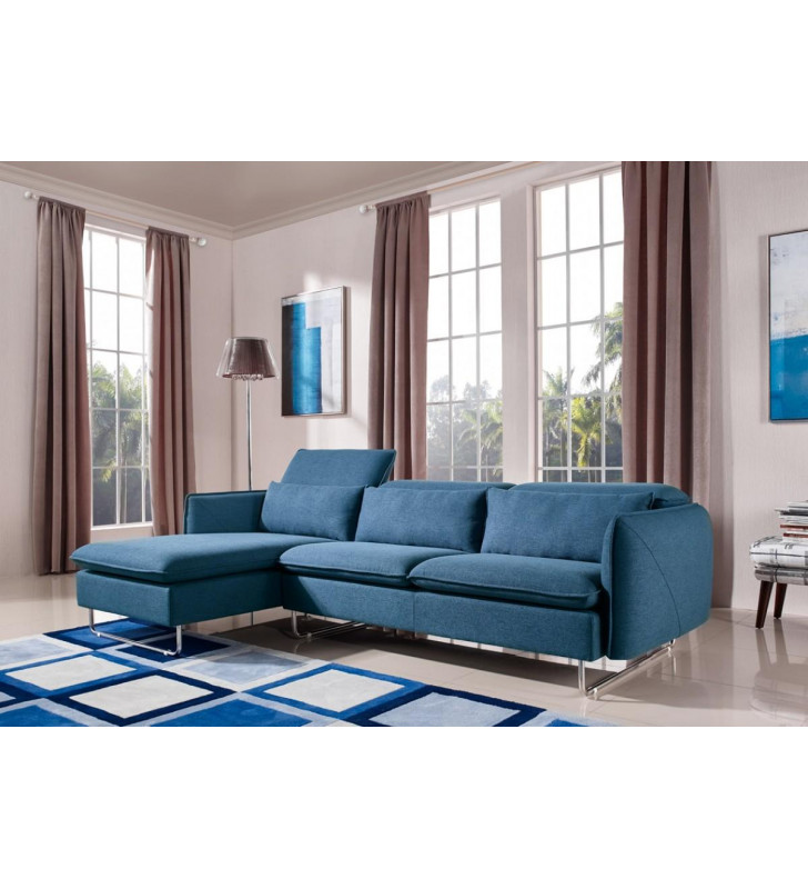 VIG Divani Casa Aleida Blue Fabric Sectional Sofa Contemporary Modern 