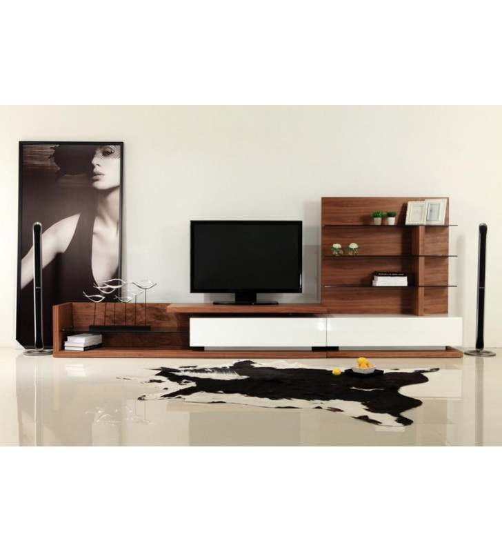 VIG Modrest Jefferson Modern Walnut and White High Gloss TV Unit Contemporary