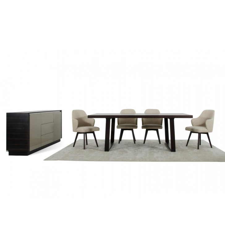 Oak Dining Table & Beige Fabric Chair Set 7 VIG A&X Caligari Modern Contemporary