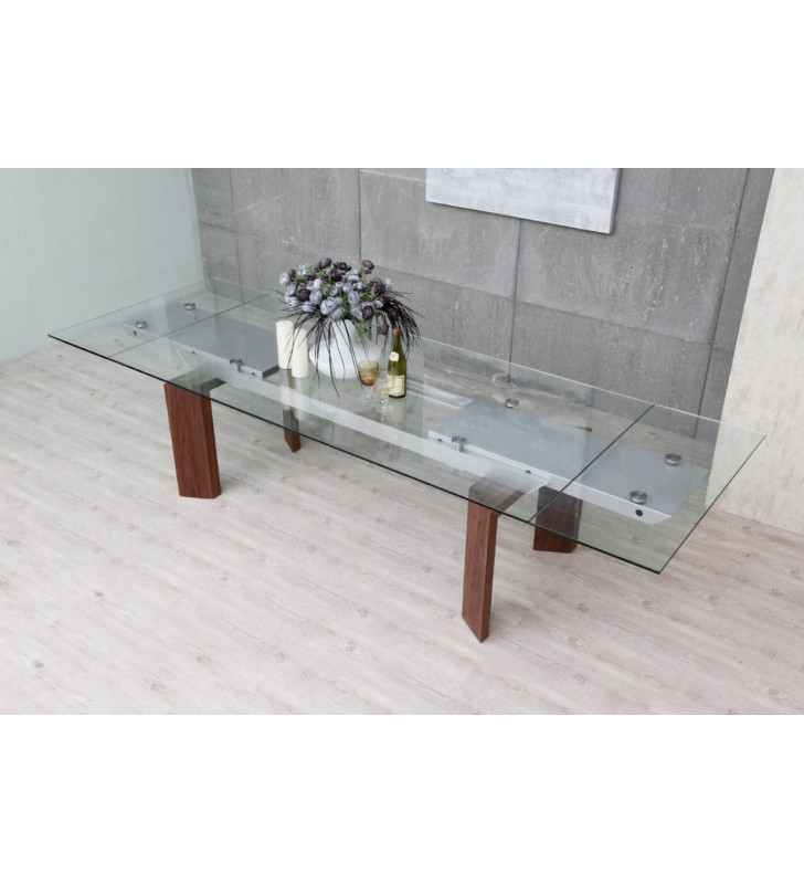Extendable Walnut & Glass Dining Table VIG Modrest Bijou Contemporary Modern