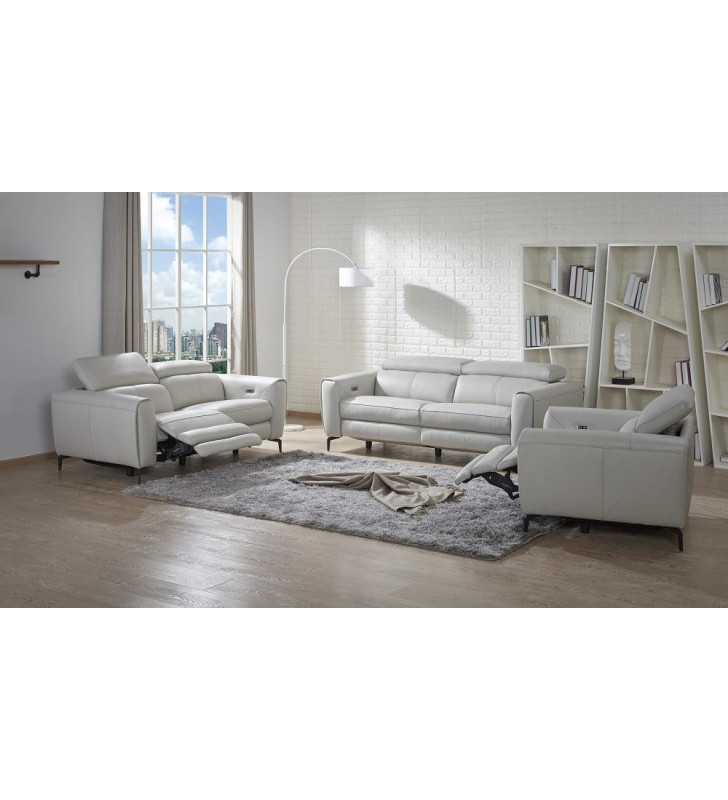 J&M Lorenzo Modern Motion Living Room Sofa Set in Light Grey 3Pcs