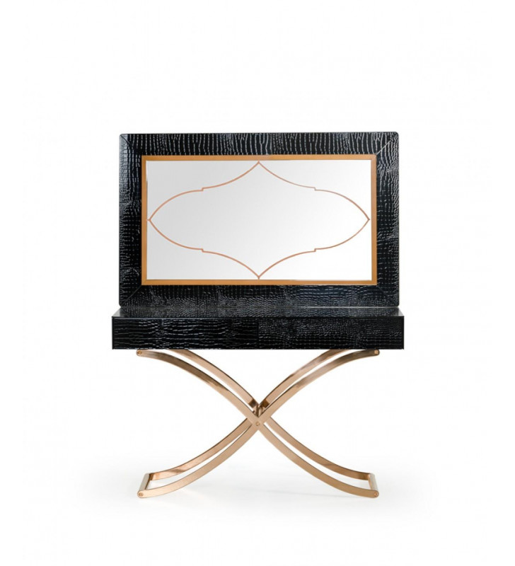 Luxury Black Crocodile Console Table & Mirror Set 2Pcs VIG A&X Aversa Modern