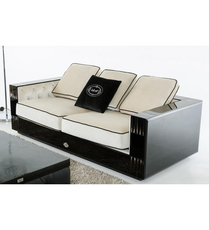 Luxury Glossy Black Crocodile Texture Sofa VIG A&X Bellagio SPECIAL ORDER