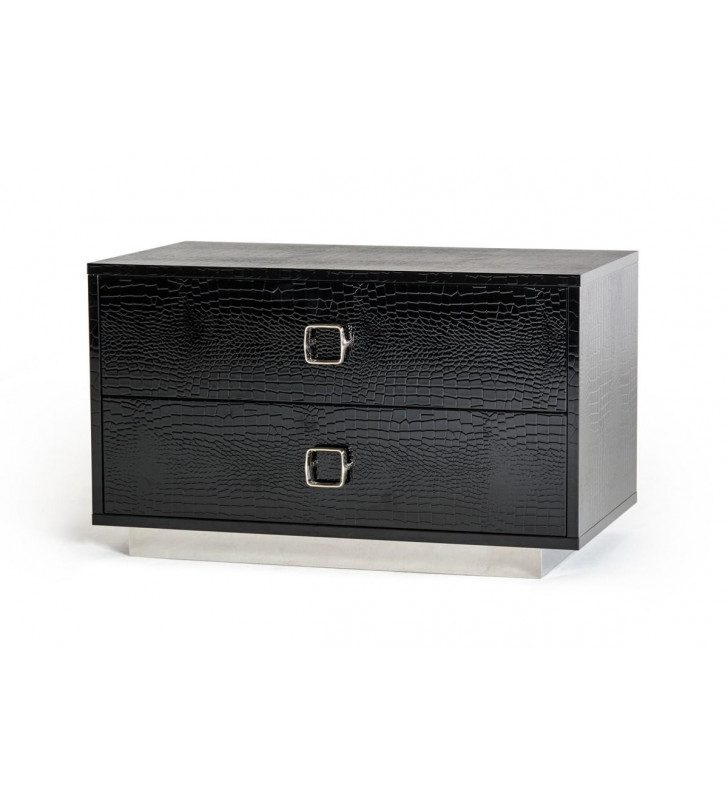 VIG A&X Victoria Black Crocodile Textured Nightstand Set 2Pcs SPECIAL ORDER 