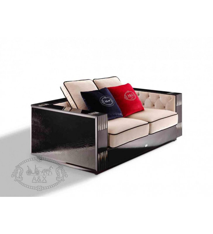VIG A&X Bellagio Luxury Glossy Black Crocodile Texture Loveseat Transitional 