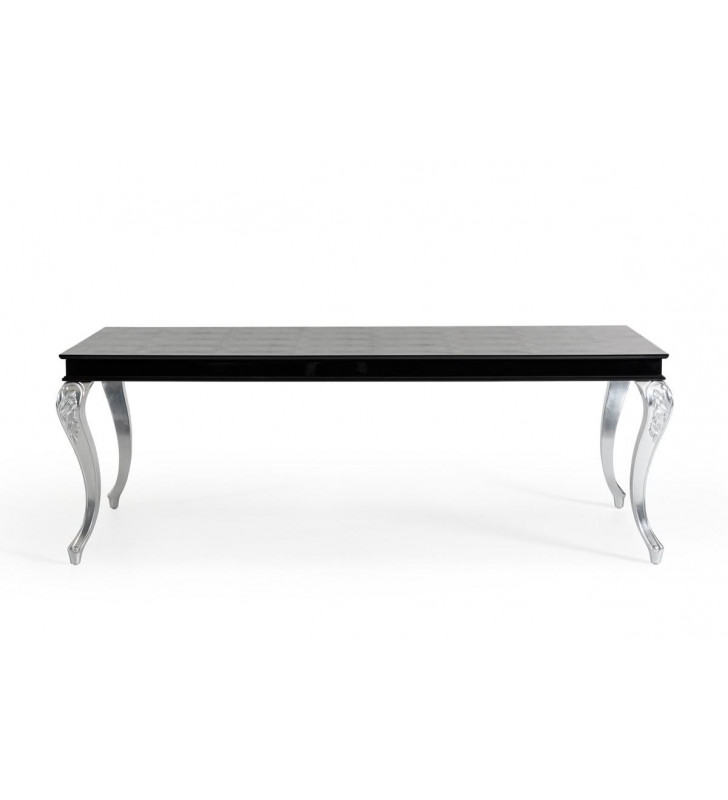 Black w/ Silver Legs Crocodile Dining Table VIG A&X Ampir Transitional Modern 