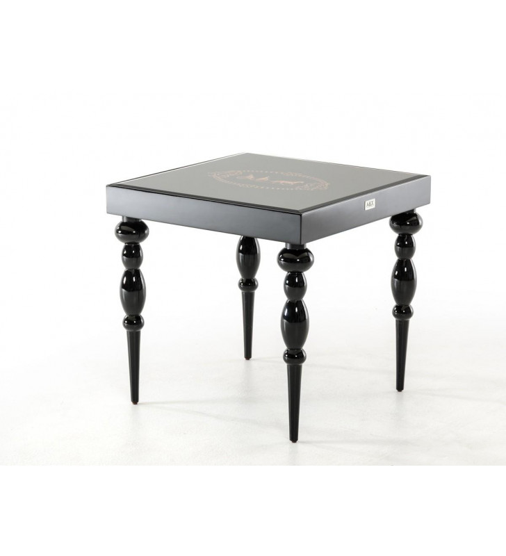 Luxury Glossy Black w/Glass Top End Table VIG A&X Saure Transitional 