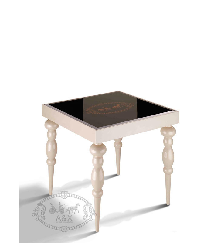 Luxury Glossy Champagne w/Glass Top End Table VIG A&X Saure Transitional