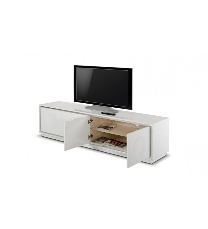 Luxury Glossy White Crocodile Lacquer TV Stand VIG A&X Grand Contemporary