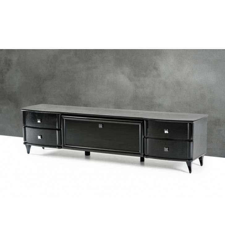 Luxury Glossy Black Crocodile Lacquer TV Cabinet VIG A&X Gothic Transitional 