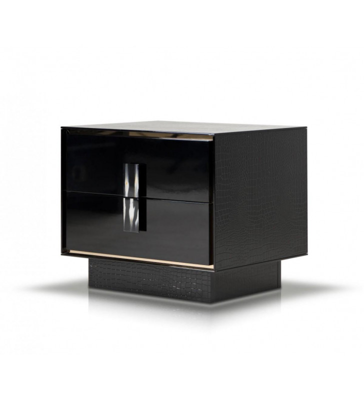 VIG A&X Bellagio Luxury Glossy Black Crocodile Lacquer Nightstand Set 2Ps Modern