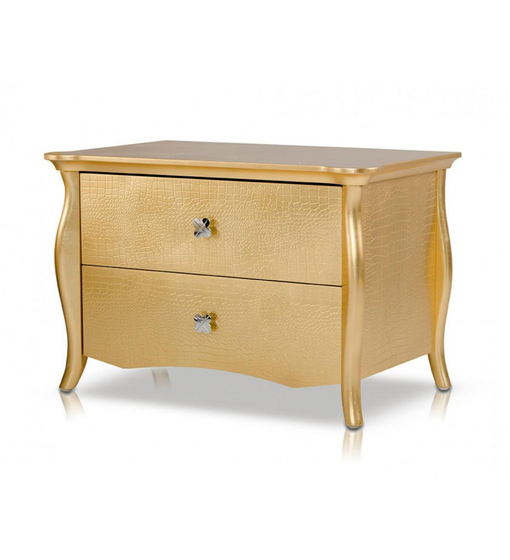 VIG A&X Imperial Luxury Gold Foil Crocodile Texture Nightstand Set 2Pcs Modern 