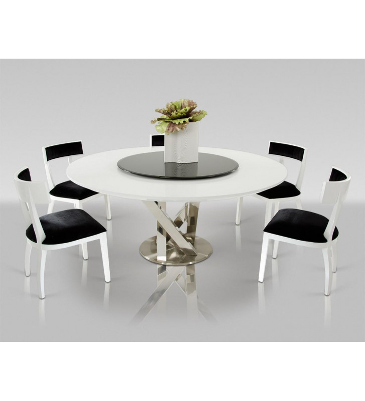 VIG A&X Spiral Round Luxury Glossy White Dining Table w/Lazy Susan Modern 