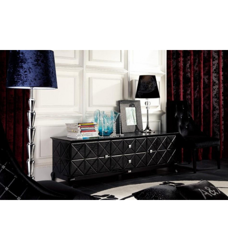 Glossy Black Crocodile Lacquer Entertainment Center Modern VIG A&X Monte Cristo 