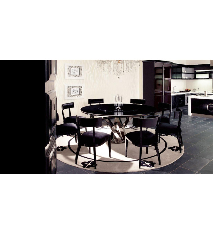 VIG A&X Spiral Luxury Round Glossy Black Dining Table w Lazy Susan Modern 