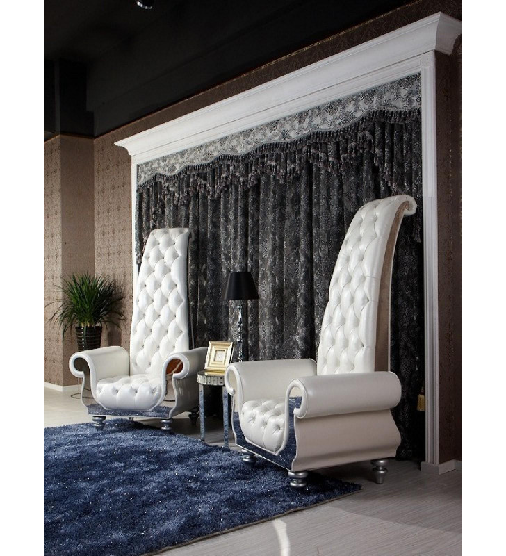 Luxury Pearl White Italian Leather Tall Chair Set 2Pcs VIG Divani Casa Luxe 