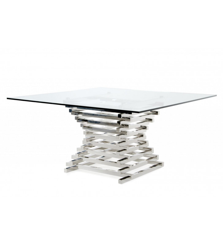 Clear Tempered Glass Square Dining Table VIG Modrest Crawford Contemporary